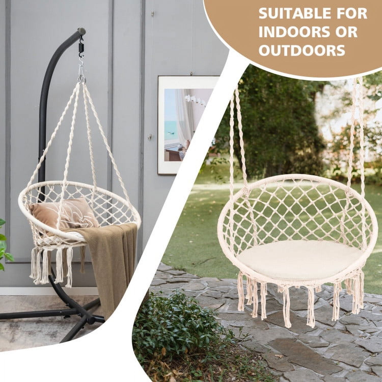 Aimee Lii Cushioned Hammock Swing Chair with Hanging Kit, Comfy Outdoor Chair, Beige Aimee Lii Cushioned Hammock Swing Chair with Hanging Kit, Comfy Outdoor Chair, Beige