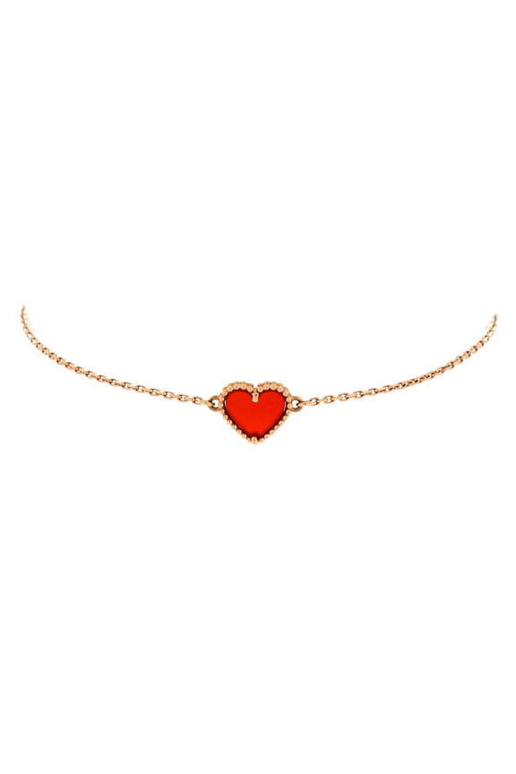 Pre-Owned Sweet Alhambra Heart Bracelet 18K Rose Gold with Carnelian By Rebag