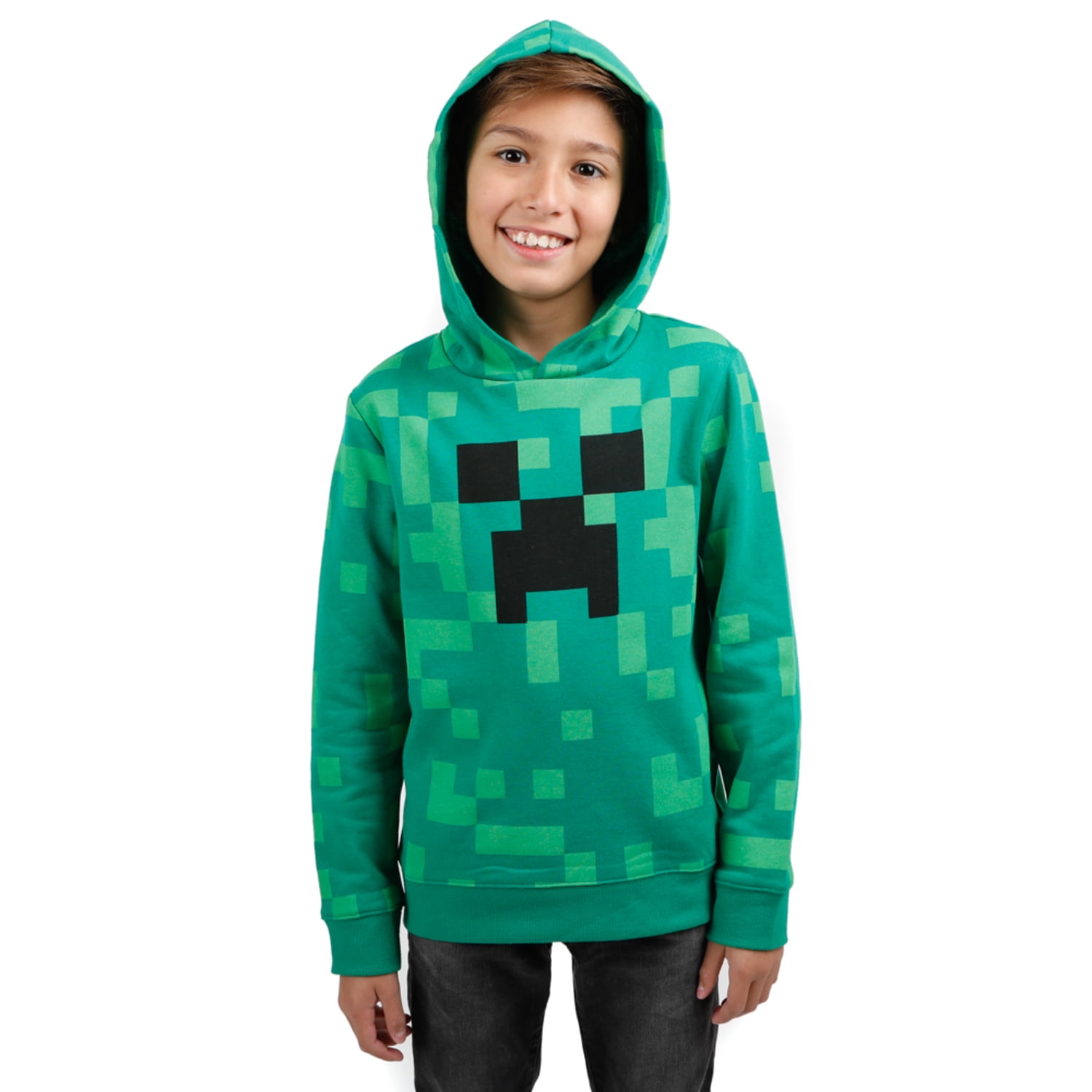 Minecraft Video Game Creeper Face Youth Boys Green Graphic Print Hoodie S Walmart