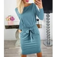thumbnail image 2 of Vestido PRETTYGARDEN Ajustado con Cinturón y Manga Larga en Gris Azul Talla S, 2 of 4