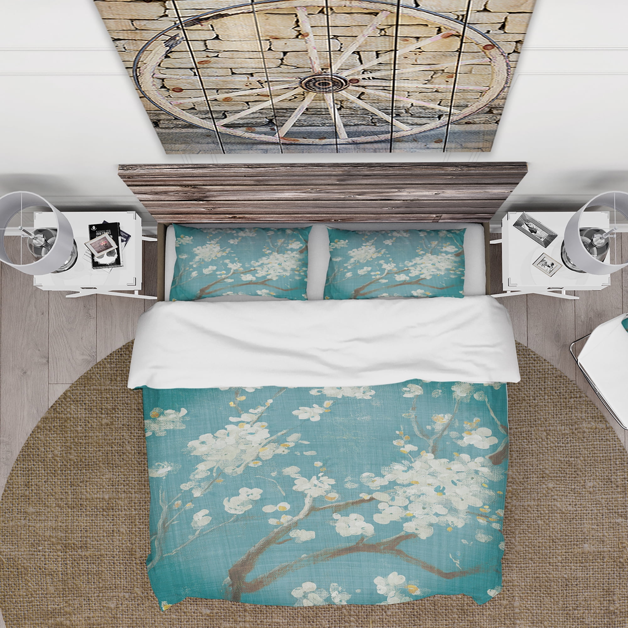 Designart 'Blue Cherry Blossoms II' Cottage Duvet Cover Set