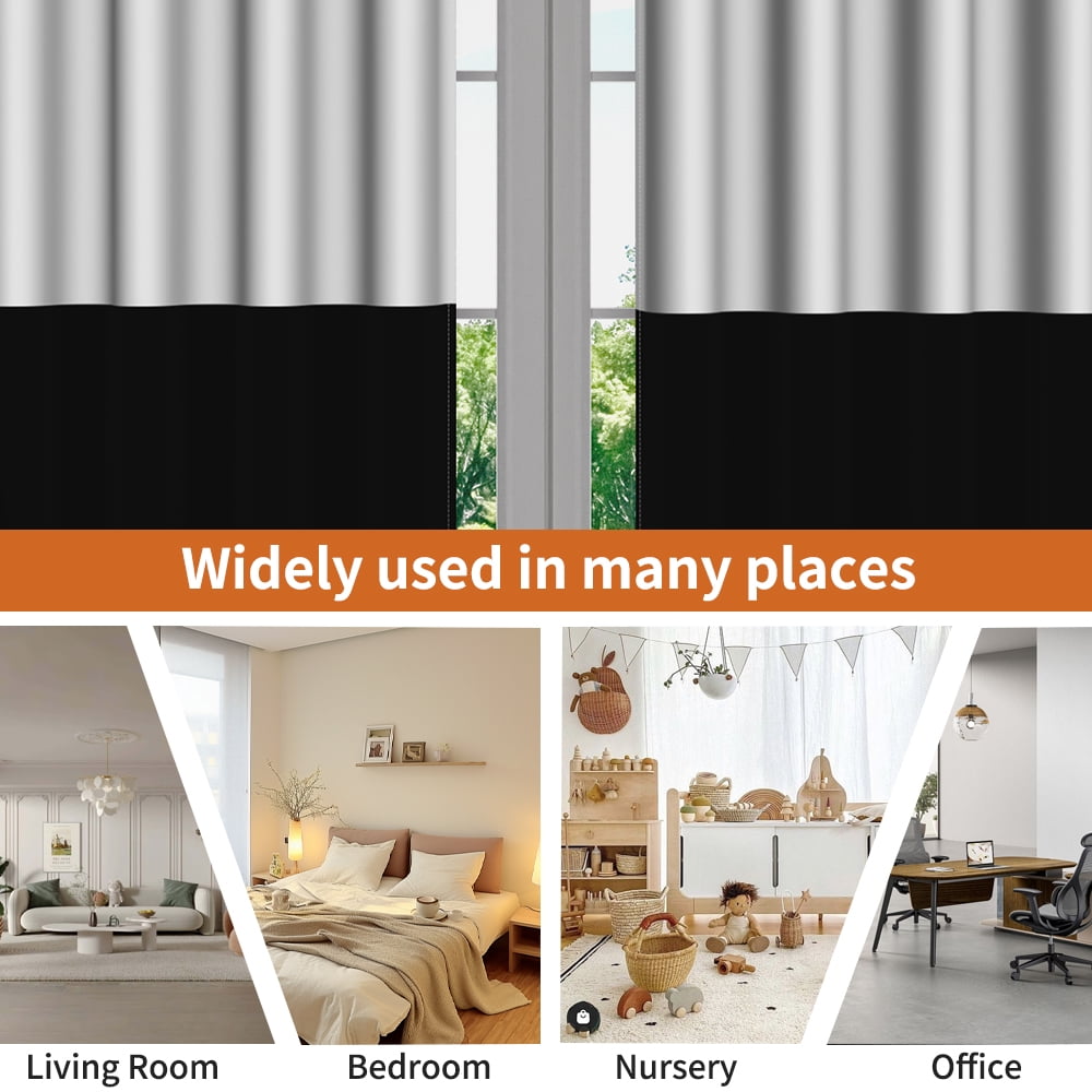 Lfeey Black and Gray Blackout Curtains, Room Darkening Curtains for Living Rooms/Bedrooms, 63 inch long, 2 Panels