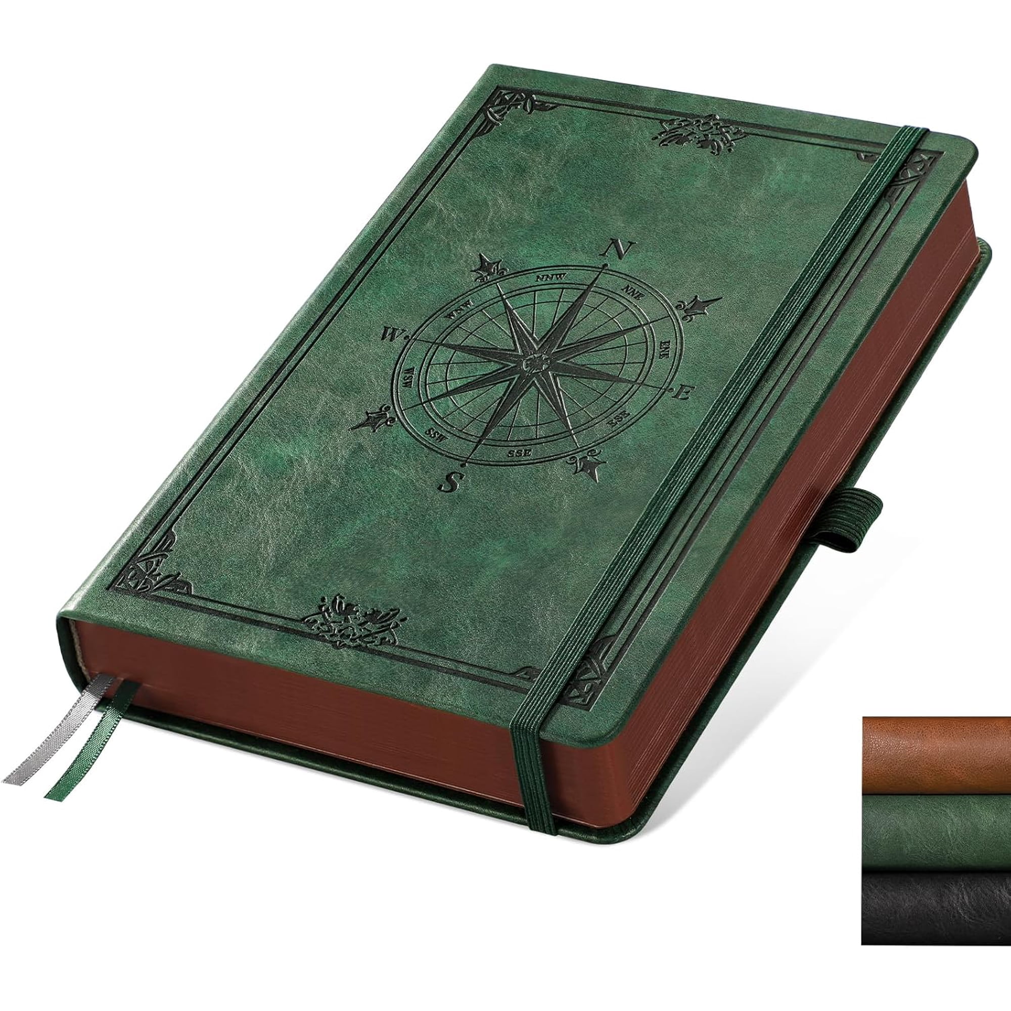 Thick Journal Blank Notebook for Men - 320 Numbered Pages A5 Notebook for Writing 100gsm Plain Paper Vintage Leather Hardcover for Women Work Office School 5.75 X 8.38 - Dark Green