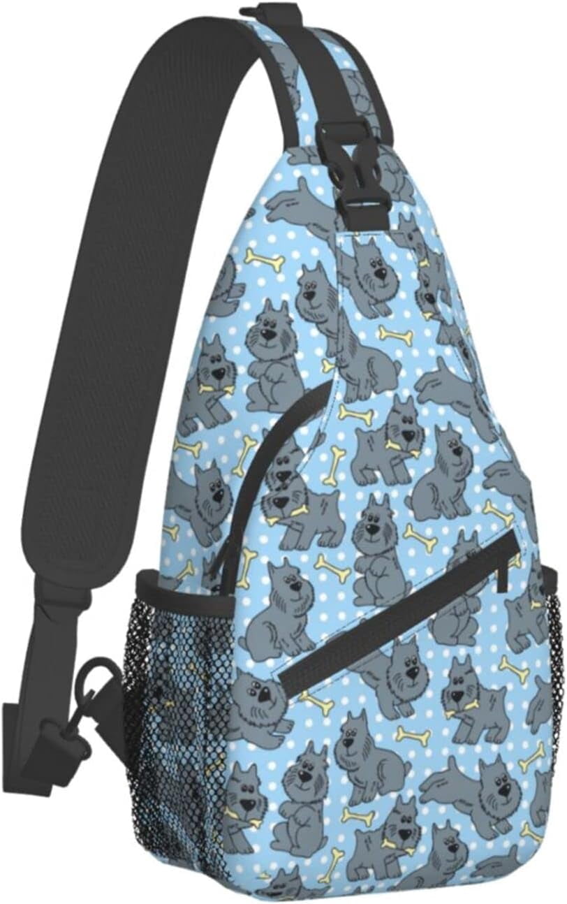Cute Dog Of Schnauzer Animal Pattern Sling Bag Crossbody Hiking Travel Chest Bags Backpack Shoulder Daypack for Women Men