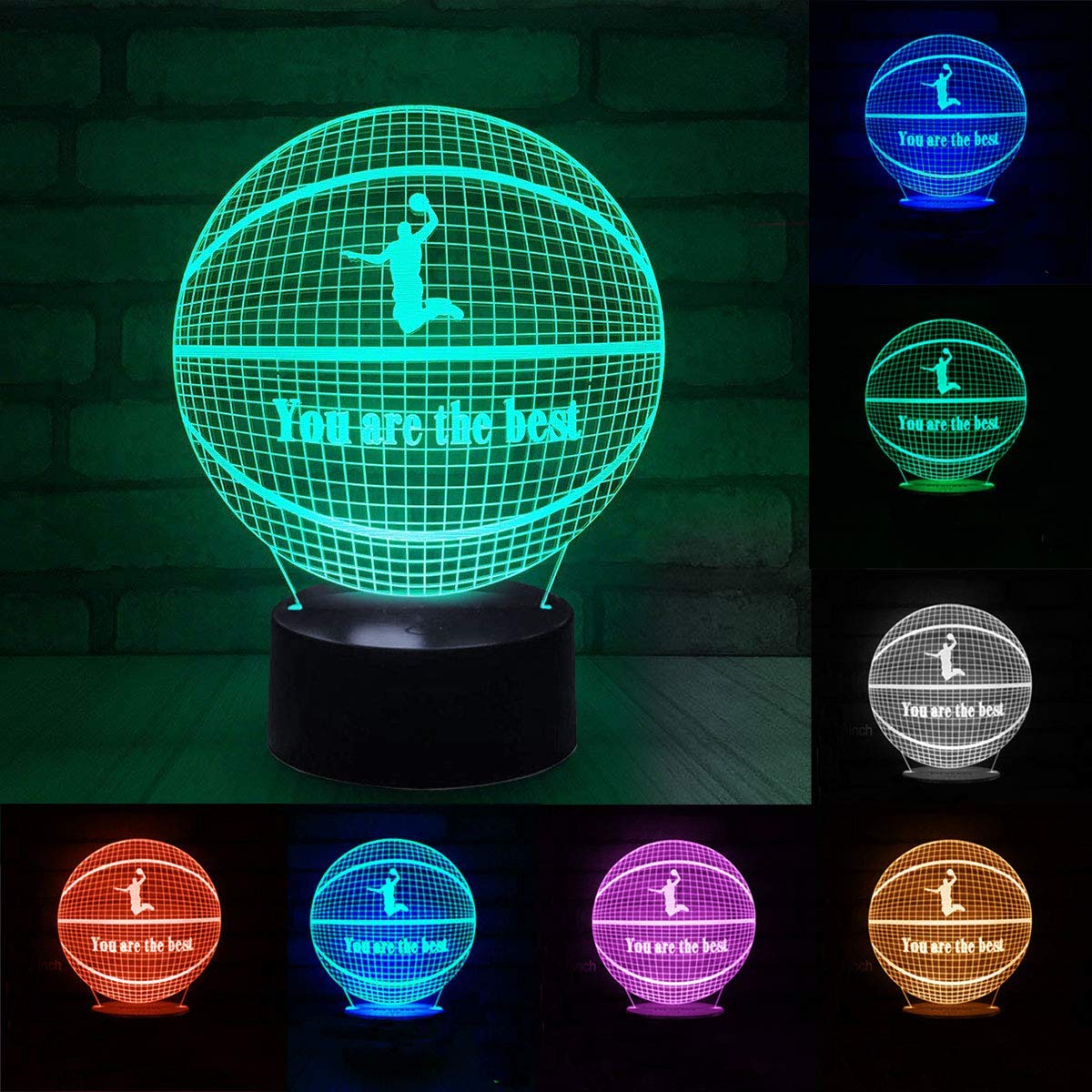 Epicgadget 3D Remote Night Light for Kids, Touch Control Optical Illusion Visualization LED Night Stand Light 7 Colors Changing with Remote Control Nightstand Lamp Christmas Gifts (Basketball) - image 2 of 3