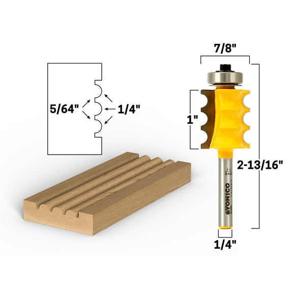1/8" Radius Triple Bead Furniture Trim & Molding Router Bit - 1/4" Shank - Yonico 16159q