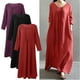 thumbnail image 2 of Vestido suelto ocasional de las mujeres del otoño Sólido cuello en V manga larga de algodón Retro Bo Meterk Negro XXXXL, 2 of 7