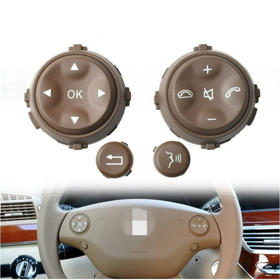 Partscollect Brown Interior Steering Wheel Button Replacement Kit Compatible for Mercedes-Benz W221 S- CLASS S550 S450 S600 S65 S350 S400 S500 CL550 CL630 2007-2010