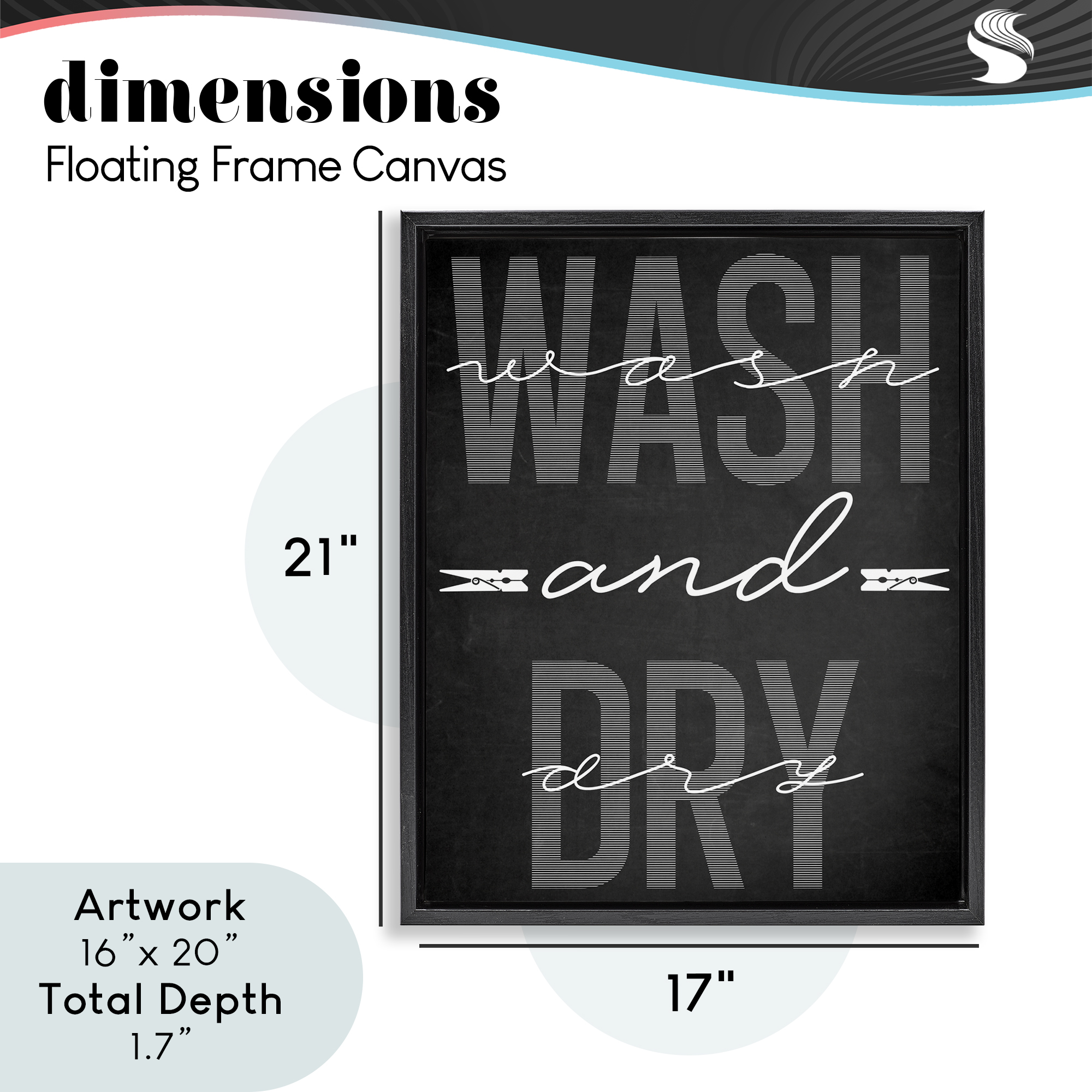 Wash And Dry Black Minimal Black Framed Floater Canvas Wall Art, design by Marcus Prime
