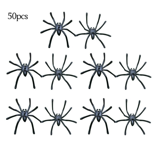 pitrice Halloween Tricky Toys Plastic Realistic Simulation Animals Props Scary Party Decorations, Black, 50Pcs