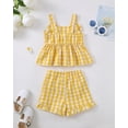 thumbnail image 3 of KIMI BEAR 6 Months Newborn Baby Girl Summer Outfit Set 12 Months Ruffle Sleeveless Off the Shoulder Plaid Top Shorts 2pcs Clothing Yellow, 3 of 9