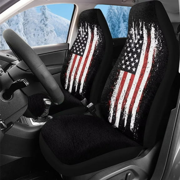 Uorisanigo Universal Car Seat Covers for Front Washable American Flag Highback Bucket Seat Covers -Fit Most Cars, Trucks, SUVS, Vans 2 PCS Coral Velvet Fabric Seats Cover