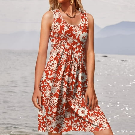 

YANHOO Fashion Women Summer Casual Sleeveless Printed O-Neck Vest Dresses for Women 2023