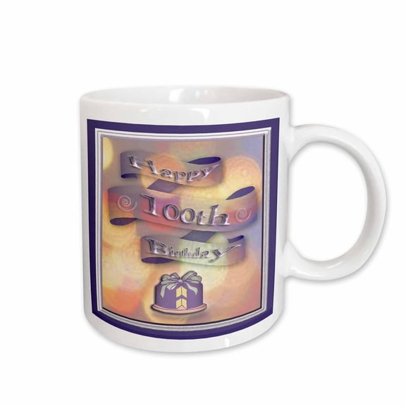 3drose, Ribbon and Cake, Happy 100th Birthday, 11oz Mug