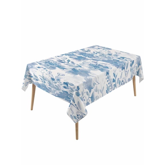 Navy Blue Flowers Table Cloth, Watercolor Summer Botanical Floral Waterproof Tablecloth for Rectangle Tables, Reusable Washable Fabric Table Cover for Restaurant Kitchen Dining Tables 54"x108"