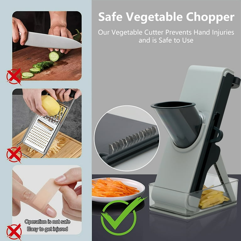Safe Mandoline Slicer For Kitchen ,vegetable Chopper Food Veggie Cutter,  Multi Blades With Container For Potato Onion Meat Fruit , Adjustable  Thicknes