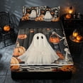 thumbnail image 2 of Homewish Halloween Skeleton Ghost Zipper Twin Comforter Sets with Fitted Sheet and 2 Pillowcases, Banner Pumpkin Tree Zipper Bedding Set, Orange Black White, Black Reversible, 2 of 7