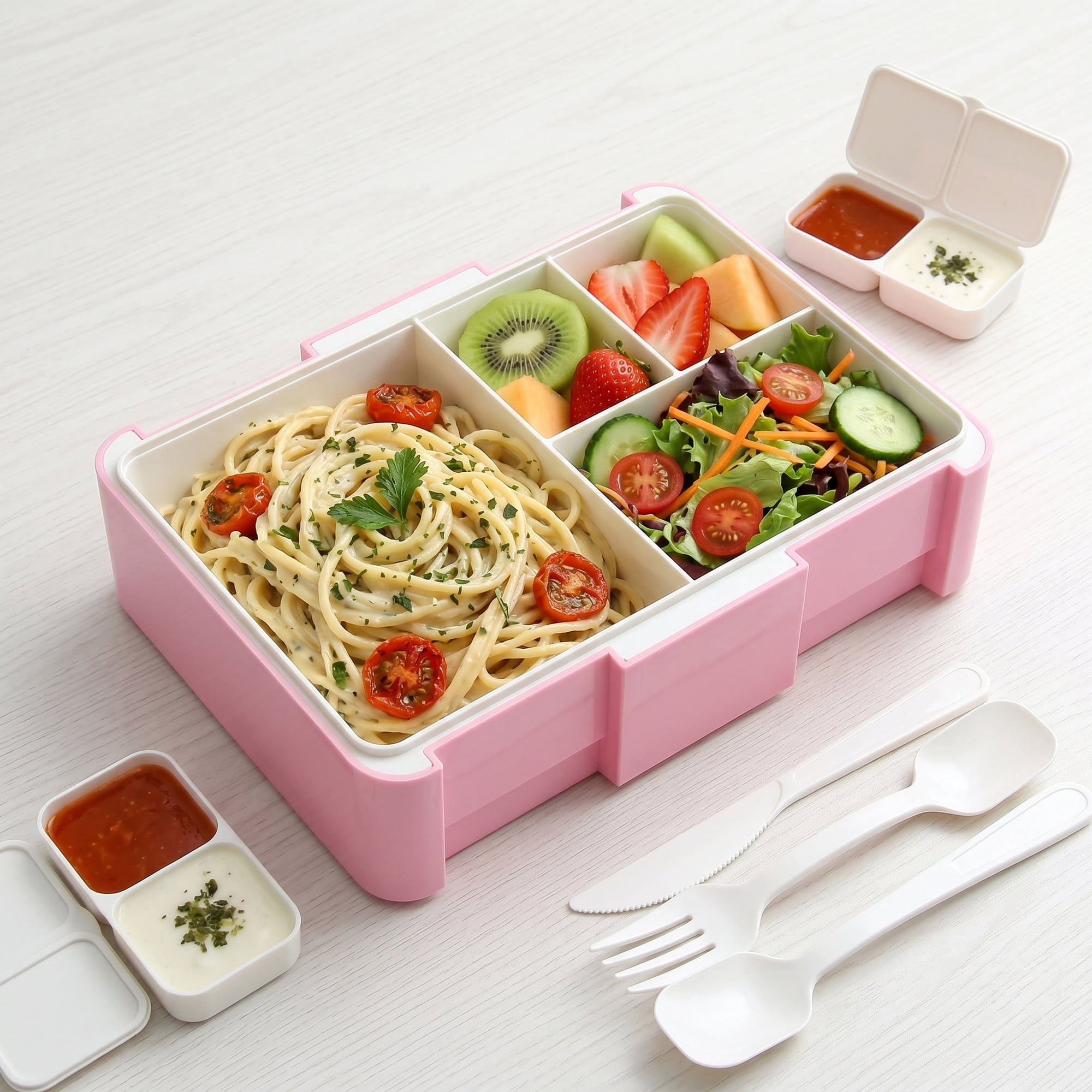 Unique Bargains 1450ml Leak-Proof Meal Prep Container Lunch Bento Box Rose Pink