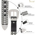 thumbnail image 3 of Women Western Rhinestone Belts Studded Leather White Belt for Dresses Jeans, 3 of 4