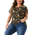 thumbnail image 4 of Agnes Orinda Plus Size Tops for Women Floral Printed Short Sleeve Round Neck Loose Casual Basic Tee Shirt, 4 of 5