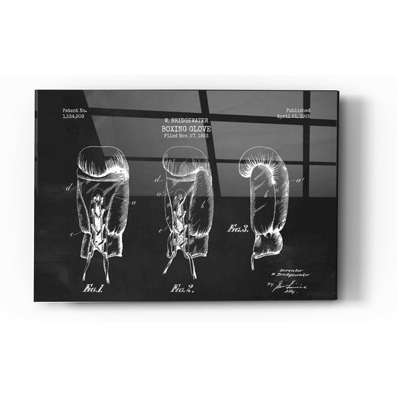 Epic Art 'Boxing Glove, 1925 Blueprint Chalkboard Patent' Acrylic Glass Wall Art, 24"x36"