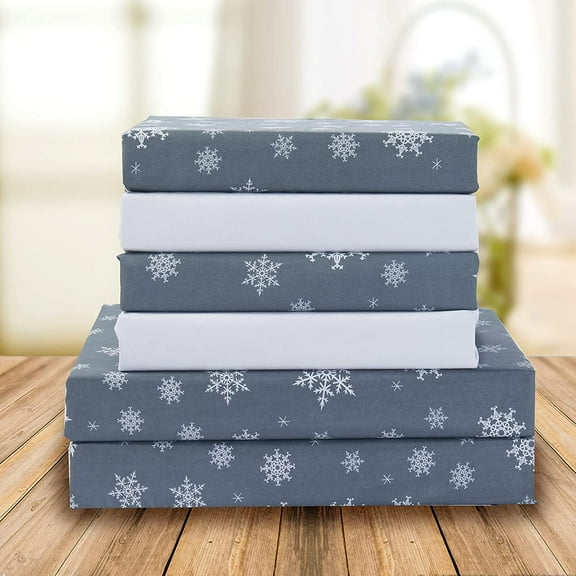 Holiday Pattern 1500 Series Sheet set (6-Piece) Bedding Set, Queen, SnowFlake-Gray