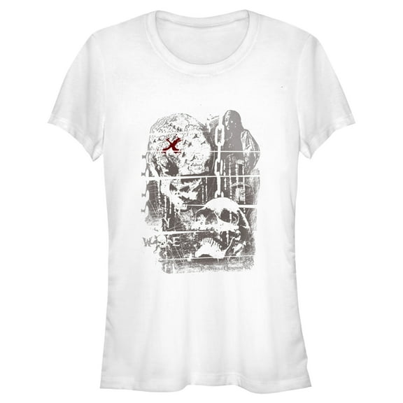 Junior's Pirates of the Caribbean: Curse of the Black Pearl Jack Sparrow Distressed Skull Poster  Graphic Tee White X Large