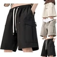 thumbnail image 1 of Yuyuzo Cargo Shorts for Men Drawstring Wide Leg Outdoor Hiking Lightweight Casual Solid Color Plus Size Shorts, 1 of 6
