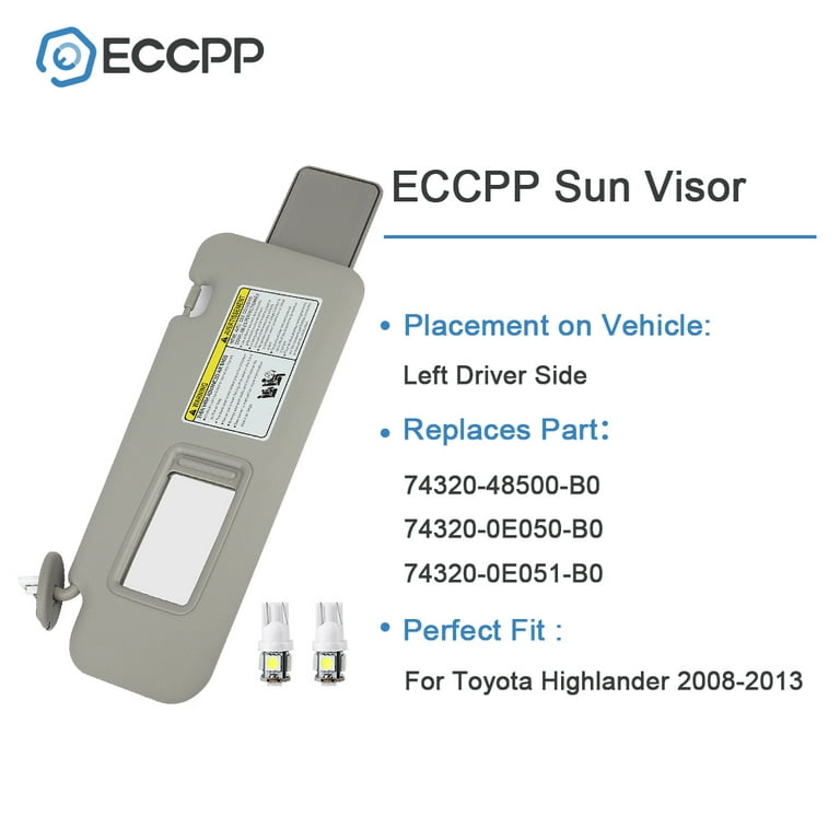 ECCPP Left Driver Side Sun Visor Assembly with Sunroof Gray