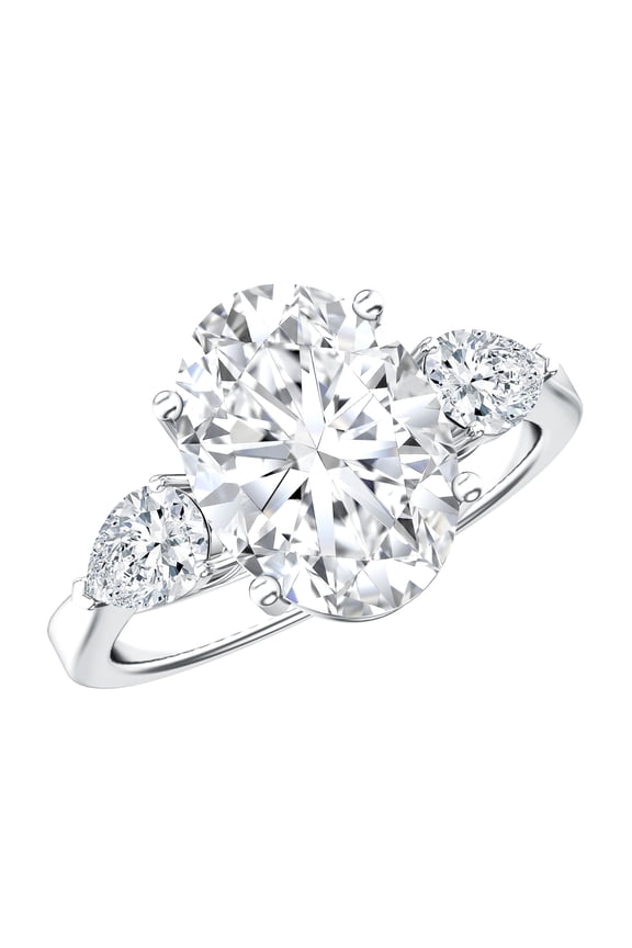 IGI Certified 3 Carat Lab Grown Diamond Oval Engagement Ring - E-VS1 Quality - Diamond 3 Stone Ring for Women, 925 Sterling Silver, US 4.00