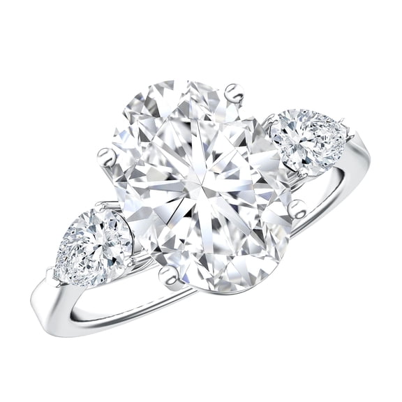 Rosec Jewels IGI Certified 3 Carat Lab Grown Diamond Oval Engagement Ring - E-VS1 Quality - Diamond 3 Stone Ring for Women, 925 Sterling Silver, US 4.00