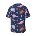 thumbnail image 5 of Uemuo Dinosaur Pattern Cotton Linen Short Sleeve Shirts,Casual Lightweight Button Down Shirts,Vacation Beach Summer Tops-, 5 of 7