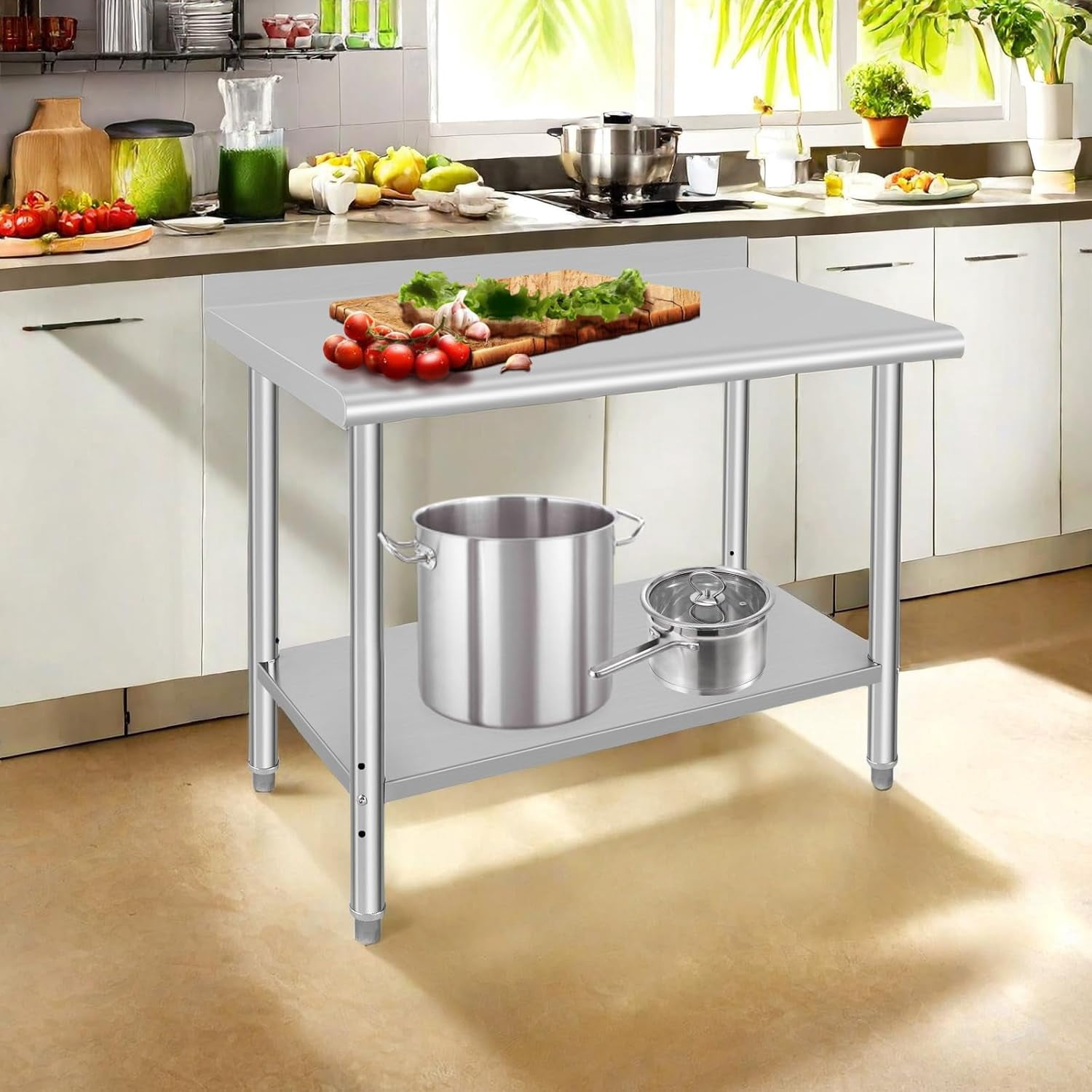 OUTGOODS Stainless Steel Work Table, NSF Commercial Grade, Adjustable Shelf, Silver