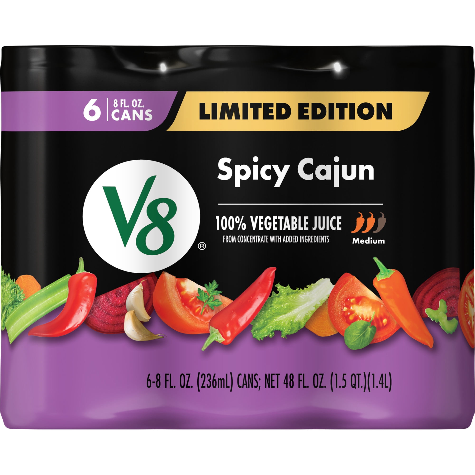 V8 Spicy Cajun 100% Vegetable Juice, 8 fl oz Can (6 Pack)