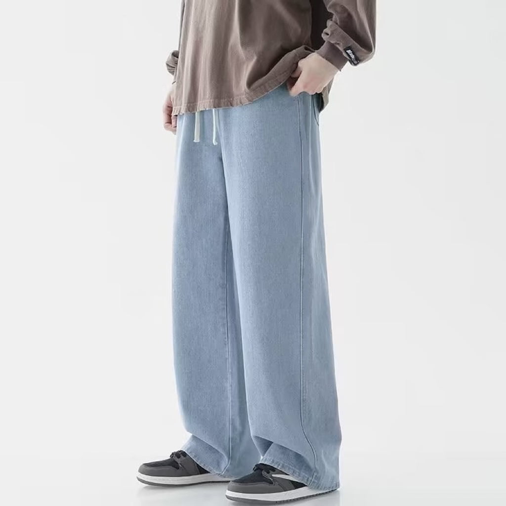 Japanese-style Drawstring Light-colored Jeans Men's Stretch Waist Loose Straight Pants Trendy Wide-leg Casual Long Pants for Men - Walmart.com Japanese-style Drawstring Light-colored Jeans Men's Stretch Waist Loose Straight Pants Trendy Wide-leg Casual Long Pants for Men - Walmart.com