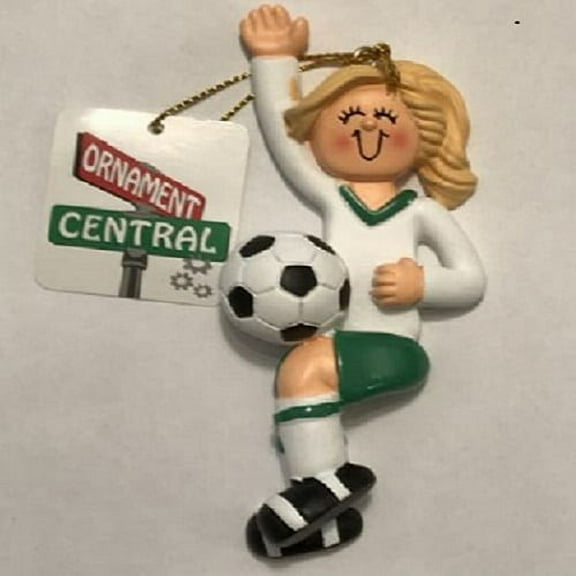 SOCCER PLAYER GREEN UNIFORM FEMALE BLONDE ORNAMENT