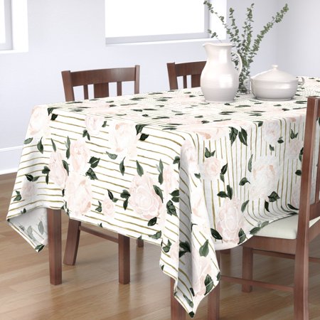 Tablecloth Floral Stripe Shabby Chic Farmhouse Vintage Gold Blush