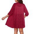 thumbnail image 6 of Women's Lace Cardigan Blouse Top Casual Fashion Loose 3/4 Sleeve Knit Sweater Cover Up for Spring Fall Office Work Gift for Women | CSEONE,Wine XL, 6 of 9