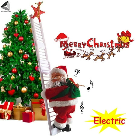 UPC: 0810038314280 | Sixtyshades Electric Climbing Santa Christmas Santa Claus Climbing Ladder Rope Decoration Music Plush Doll Toy Christmas Tree Indoor Outdoor Holiday Home Decor (Ladder)