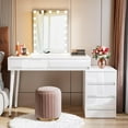 thumbnail image 1 of Tribesigns Vanity Desk with 5 Drawers, High Glossy White Dressing Table with Reversible Drawer Cabinet Printer Stand, Modern Computer Desk Home Office Desk for Bedroom Office (Without Mirror), 1 of 6