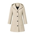 thumbnail image 2 of Girls Hooded Wool Blend Coat Mid-Length, Long Sleeve Single Breasted Fall Winter Peacoat Trench Jacket with Pockets, Beige 7-8 Years, 2 of 6