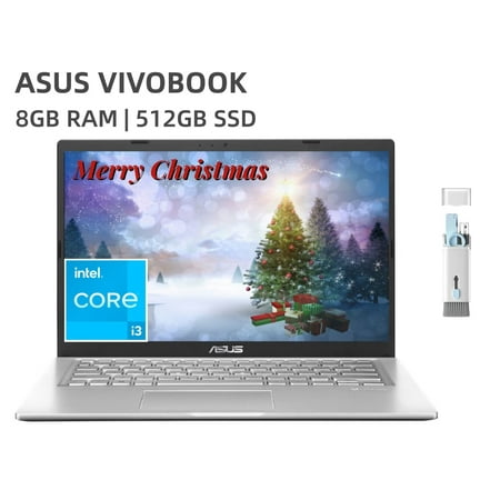 ASUS Vivobook Student Business Laptop, 14" HD Laptops,Intel Core i3-1115G4 Processor, 8GB RAM, 512GB SSD, Intel UHD Graphics 770, Bluetooth, Webcam, Windows 11 Home, Cefesfy Cleaning Brush
