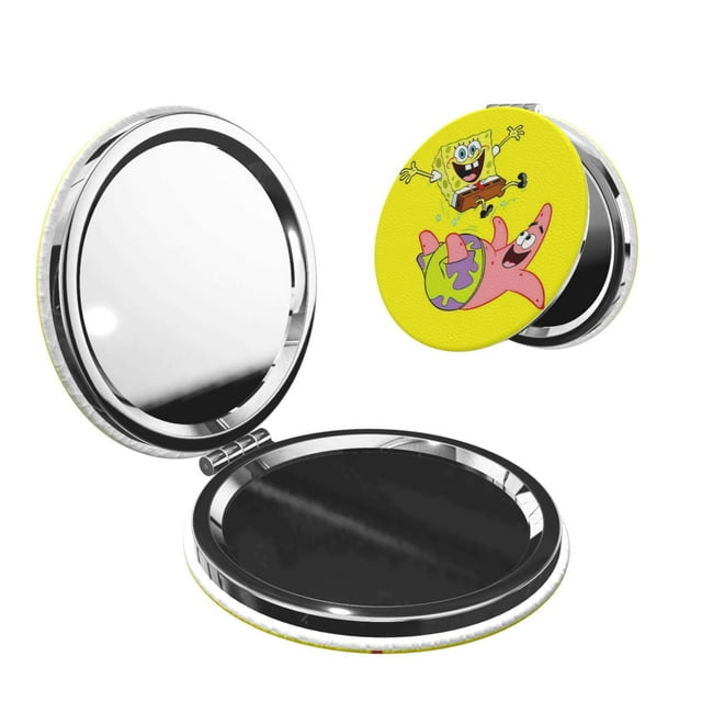 Zufioo SpongeBob SquarePants for Portable Pocket Makeup Mirror, Foldable Handheld Magnifying Beauty Mirror Suitable for Wallet Handbag for Women-Round Shape