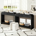 thumbnail image 6 of YOCWO Console Table with 2 Drawer and Open Storage Shelves, Sofa Table Entryway Table with Curved Edge and Carved Ratten Drawer for Living Room Hallway Bedroom, Black, 6 of 6