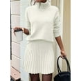 thumbnail image 6 of Female Sweater Skirt Sets 2 Piece Outfits Ribbed Knit Mock Neck Sweater Pullovers A Line Mini Skirt Set Cream White M, 6 of 8