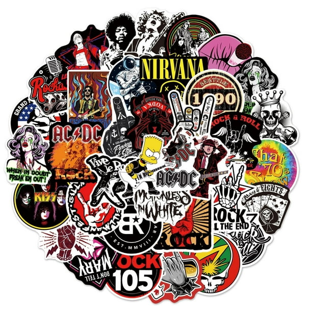 50 pegatinas de banda de rock legendaria – pegatinas de metal pesado – pegatinas de banda para adultos, pegatinas y calcomanías de rock, pegatinas de guitarra, pegatinas de música rock