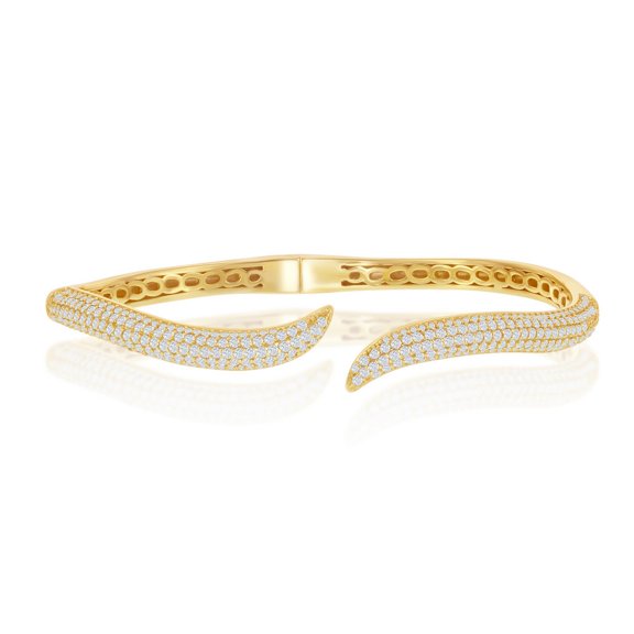 iJewelry2 Gold-plated Sterling Silver Micro Pave Clear CZ Waved Snake Tail Cuff Bangle Bracelet