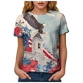 thumbnail image 4 of felwors Women's Casual Patriotic Graphic T-Shirt – USA Flag, Eagle, Statue of Liberty & Fireworks Print, Short Sleeve Crew Neck Tee for 4th of July Events (Light Gray, XXL), 4 of 8