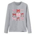 thumbnail image 4 of Women's Casual Bow Shirts Long Sleeve Cute Graphic Tees Tops Crew Neck Trendy Going Out Tshirt Pullover, L Gray, 4 of 5