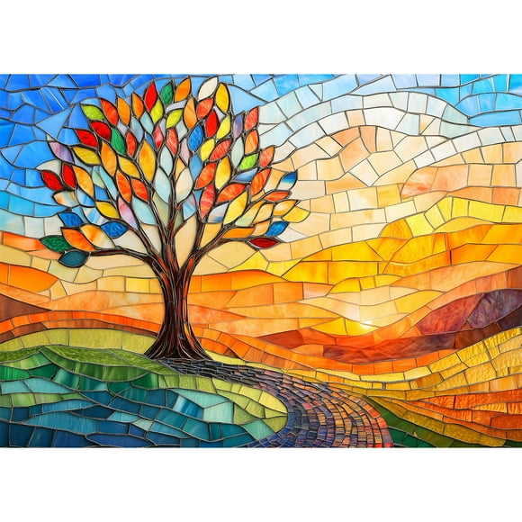 Colorido rompecabezas con forma de árbol de la vida con vidrieras, rompecabezas de 1000 piezas para adultos, desafiante y único (19,7 x 27,6 pulgadas)